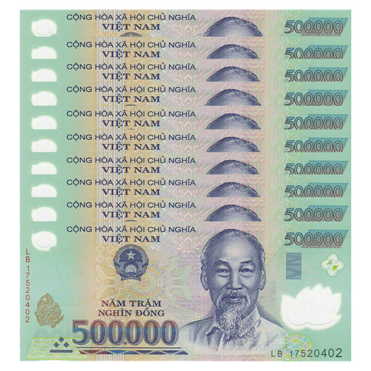 10x500,000 Vietnamese Dong polymer banknote new free next day delivery