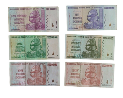 Zimbabwe from 50000 to  50 billion dollars banknotes full set used 12 notes