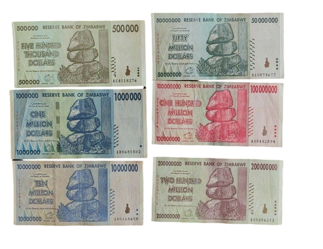 Zimbabwe from 50000 to  50 billion dollars banknotes full set used 12 notes