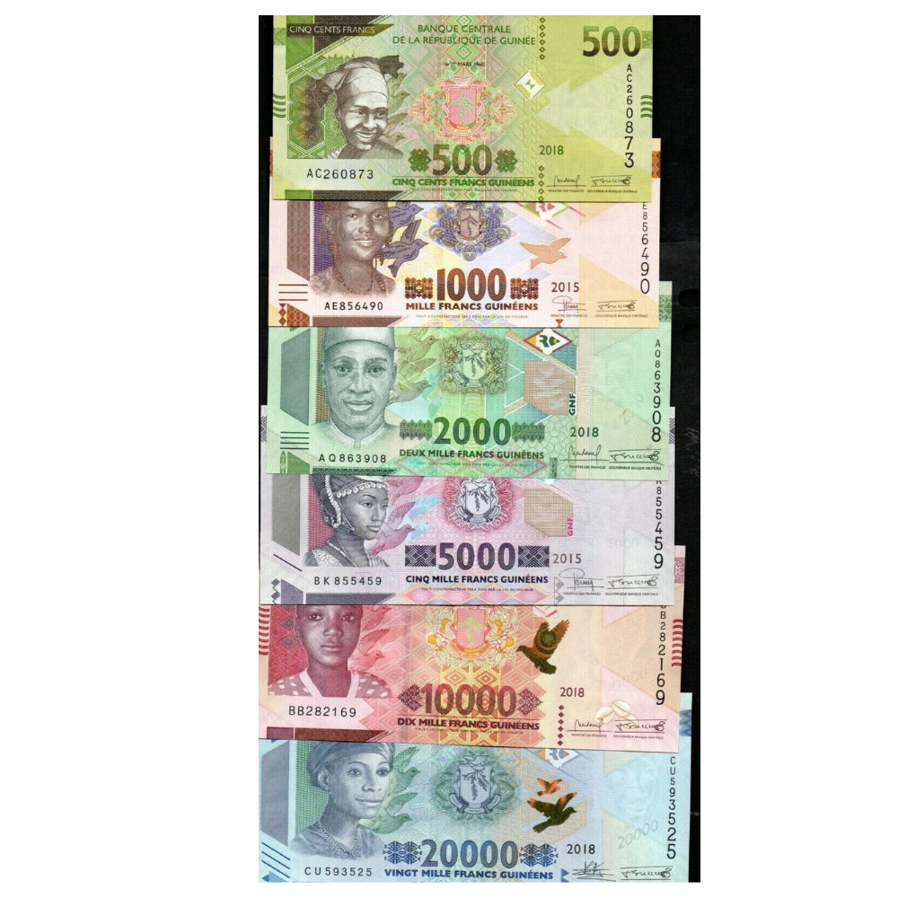 Guinea Republic Set of 6 Uncirculated Notes 500 - 20,000 Francs 2015 /2018 UNC