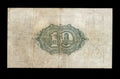 Reverse of 1923 Great Britain 10 Shillings note showing the decorative central denomination design.