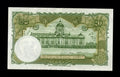 Reverse of 1953 Thailand 20 Baht note featuring the Ananta Samakhom Throne Hall.