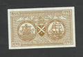 Reverse of a 1963 Scottish 5 Pound note featuring a sailing ship engraving and heraldic shield