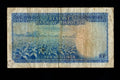 Back of 1964 Rhodesia 10 Shillings banknote showing a tobacco field and agricultural landscape.