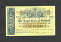 Front of a 1964 Royal Bank of Scotland £5 banknote featuring the coat of arms and serial number H3636 7163