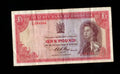 Front of 1967 Rhodesia 1 Pound note featuring Queen Elizabeth II and serial number K/20 094586.