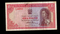 Front of 1967 Rhodesia 1 Pound banknote showing Queen Elizabeth II and the date 18th August 1967.