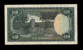 Reverse of 1973 Rhodesia 10 Dollar note featuring the stone walls of the Great Zimbabwe Ruins.
