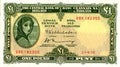 Front of a 1975 Ireland One Pound banknote featuring Lady Lavery and serial number 98K 182355.