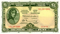 Front of a 1975 Ireland £1 banknote featuring Lady Lavery and serial number 10L 291565.