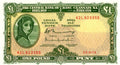 Front of a 1976 Irish £1 banknote featuring the portrait of Lady Lavery and serial number 42L 923355