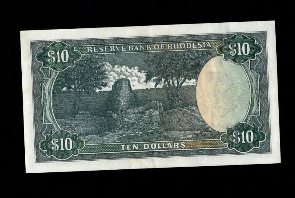 Front of 1978 Rhodesia 10 Dollar banknote featuring a Sable Antelope and the 1st March 1978 date.