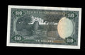 Reverse of 1978 Rhodesia 10 Dollar note showing the stone walls of the Great Zimbabwe Ruins.
