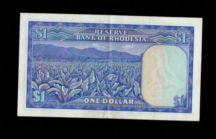 Front of 1979 Rhodesia 1 Dollar banknote featuring the Coat of Arms and Balancing Rocks, dated 2nd August 1979.