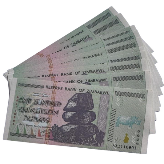 10xZimbabwe 100 Quintillion Dollars Banknote/Non Currency/Fantasy Note
