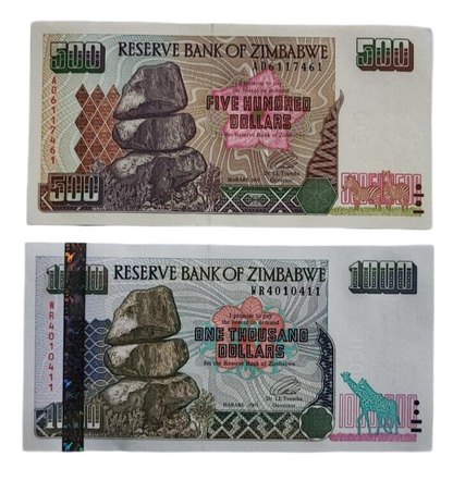 ZIMBABWE SET 5 Pcs 10,50,100,500 & 1000 Dollars 1994-1997
