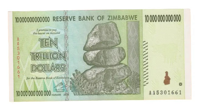 A Set Of 2 Pcs: Zimbabwe 10 Trillion And OneDollar banknotes. Genuine, UNC AA