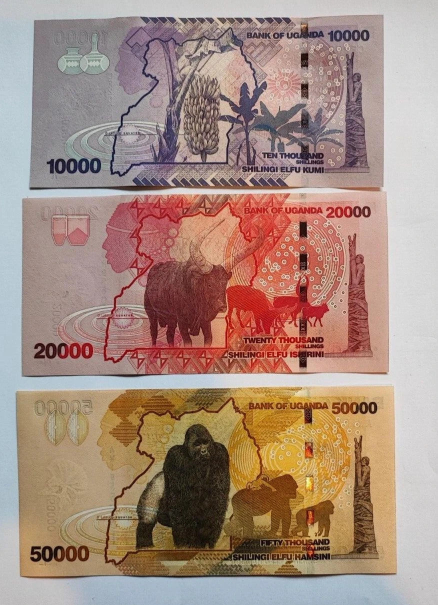 Uganda 6 Pcs Set, 1000 2000 5000 10000 20000 50000 Shillings 2019 2021, UNC