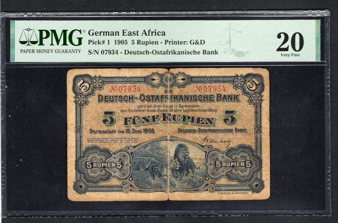 German East Africa  Pick 1 1905 PMG 20 Very Fine
