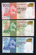 Set Of ThreeHong Kong 20, 50 , 100 Dollar HSBC notes Set Uncirculated 2010/2016 - worldbanknote