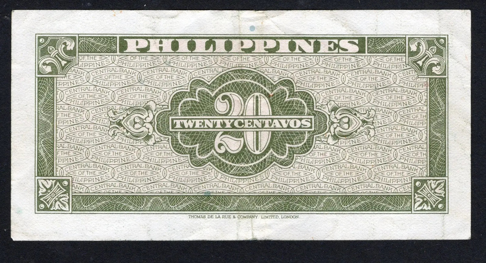 back of PHILIPPINES 20 CENTAVOS 1951 VERY FINE/D15
