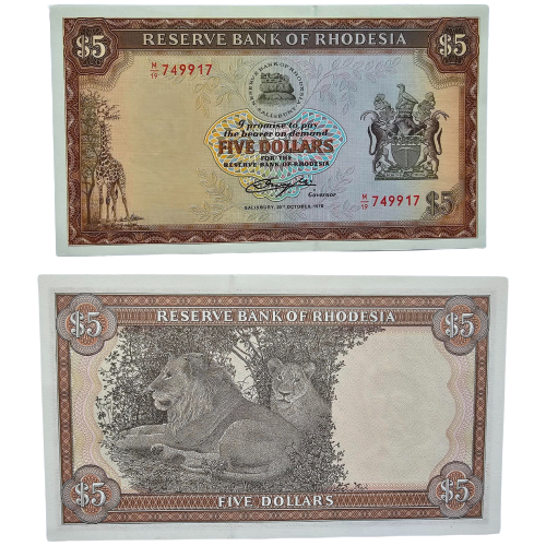 Rhodesia 5 Dollar 1978 Almost Uncirculated - worldbanknote