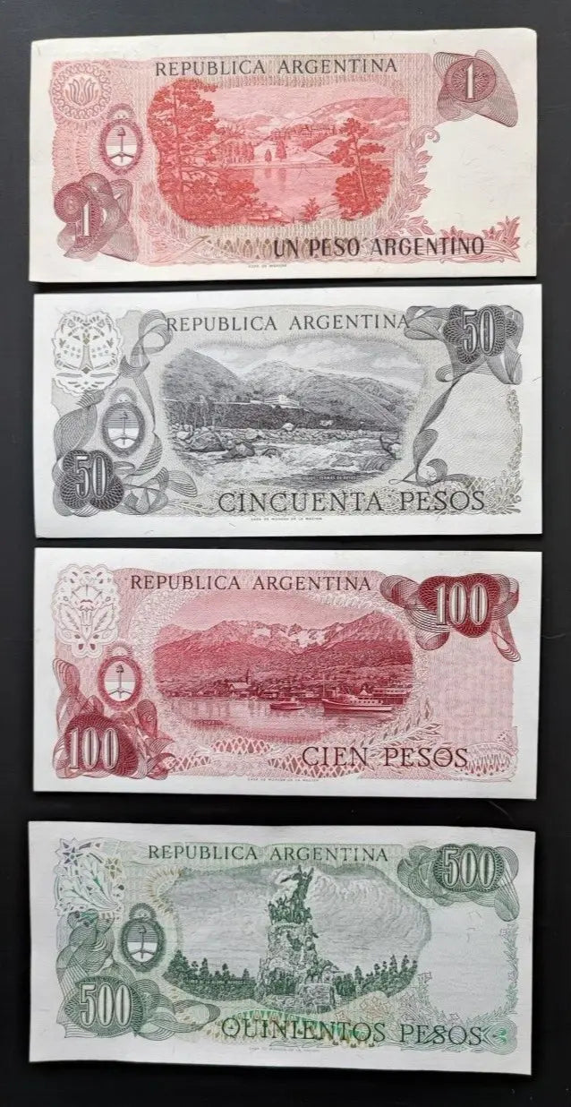 Argentina set 7 pcs 1+50+100+500+1000+5000+10000 pesos Pick 303-315 AUNC