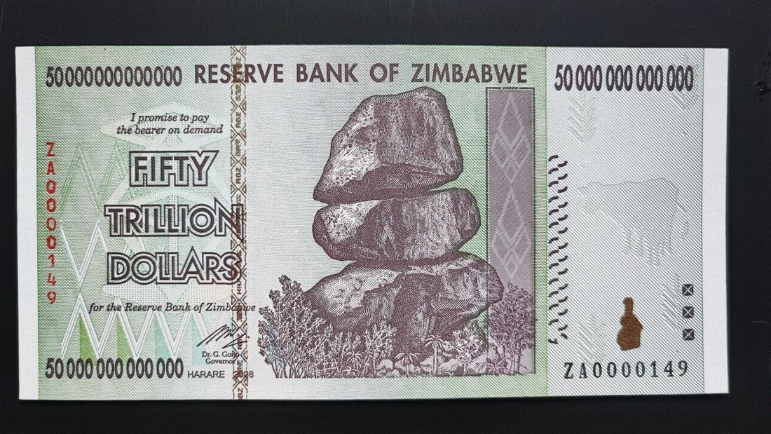 Zimbabwe 50 Trillion Dollars Replacement With 3 Digit Serial Number Rare. - worldbanknote