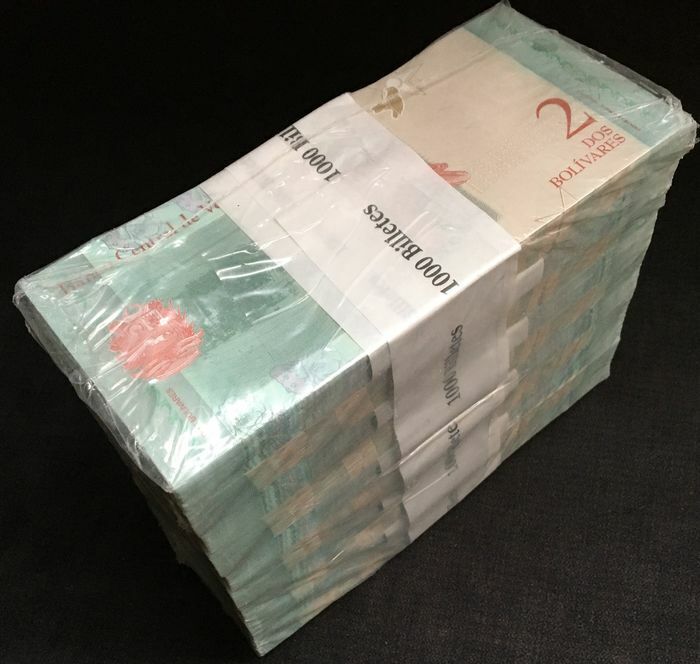 VENEZUELA 1000 X 2 BOLIVARES 2018 UNC Brick 1000 PCS Total - worldbanknote