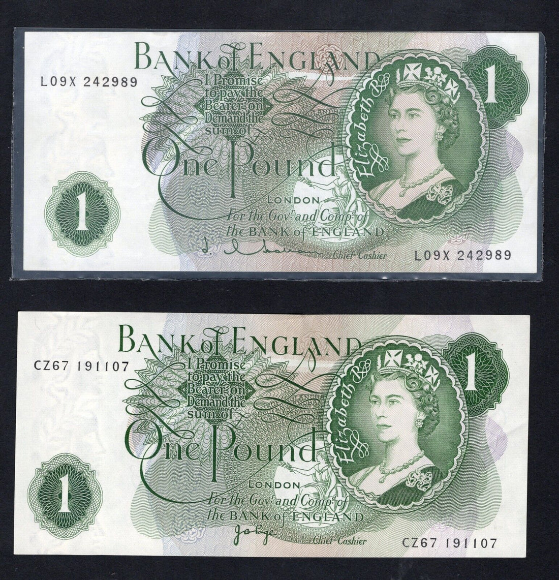 2xBank Of England one  pound  VF /d11