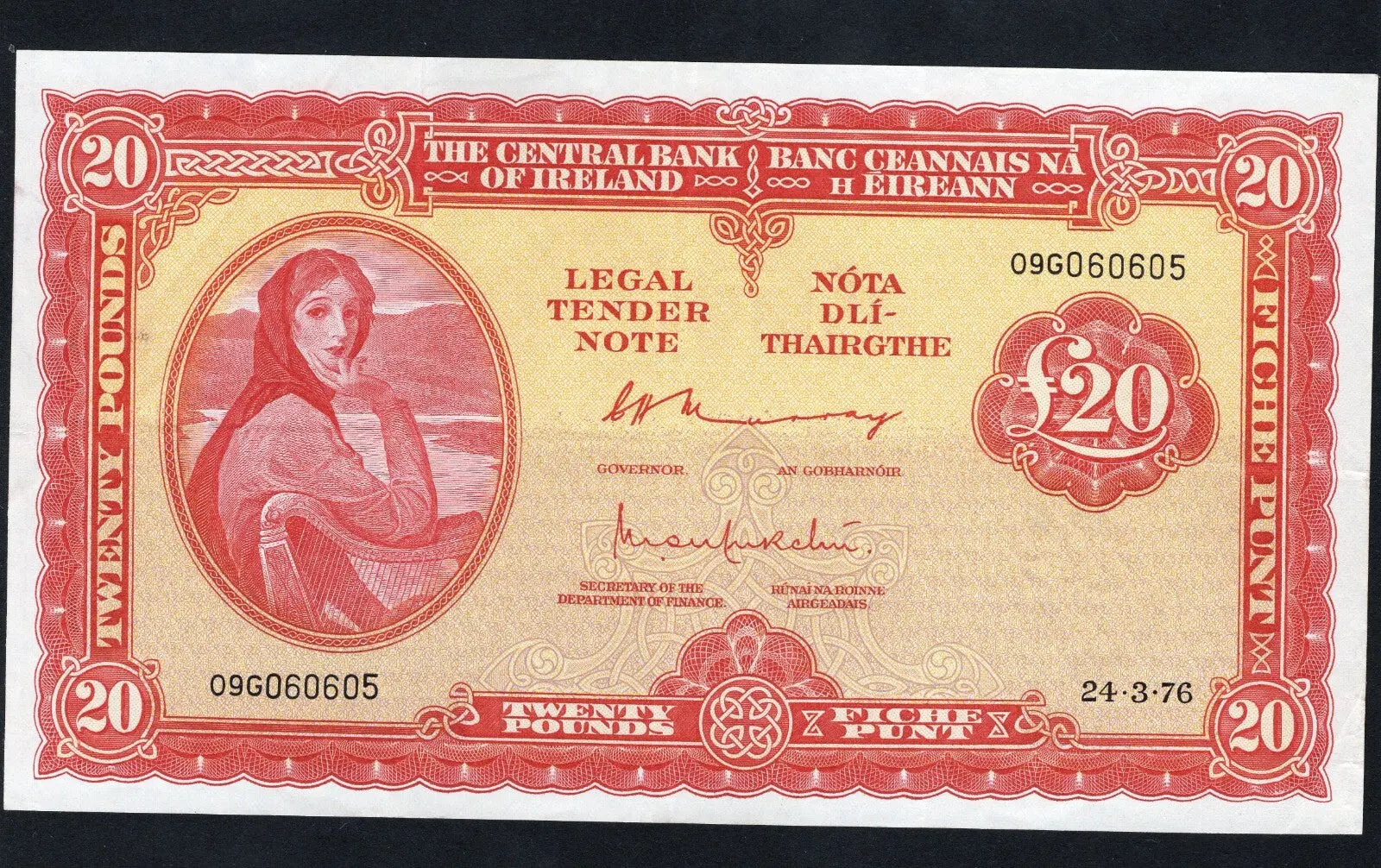 front of Central Bank of Ireland, 20 Pounds 1976 VF/XF/V11