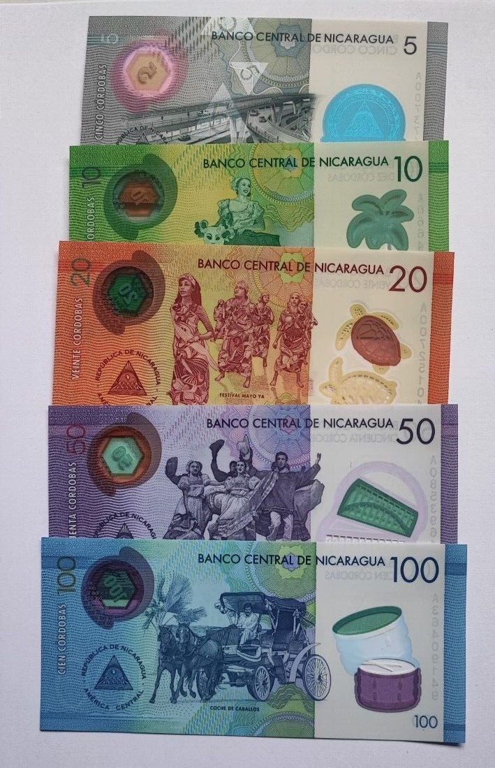 SET Nicaragua 5, 10, 20, 50 & 100 Cordobas 2014-2019 (2020) UNC - worldbanknote
