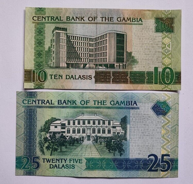 Gambia banknotes Set Of Two 10 And 25 DALAIS UNC - worldbanknote