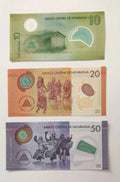 Nicaragua banknotes 10, 20, 50 córdobas featuring local landmarks, cultural dancers, and turtle design.