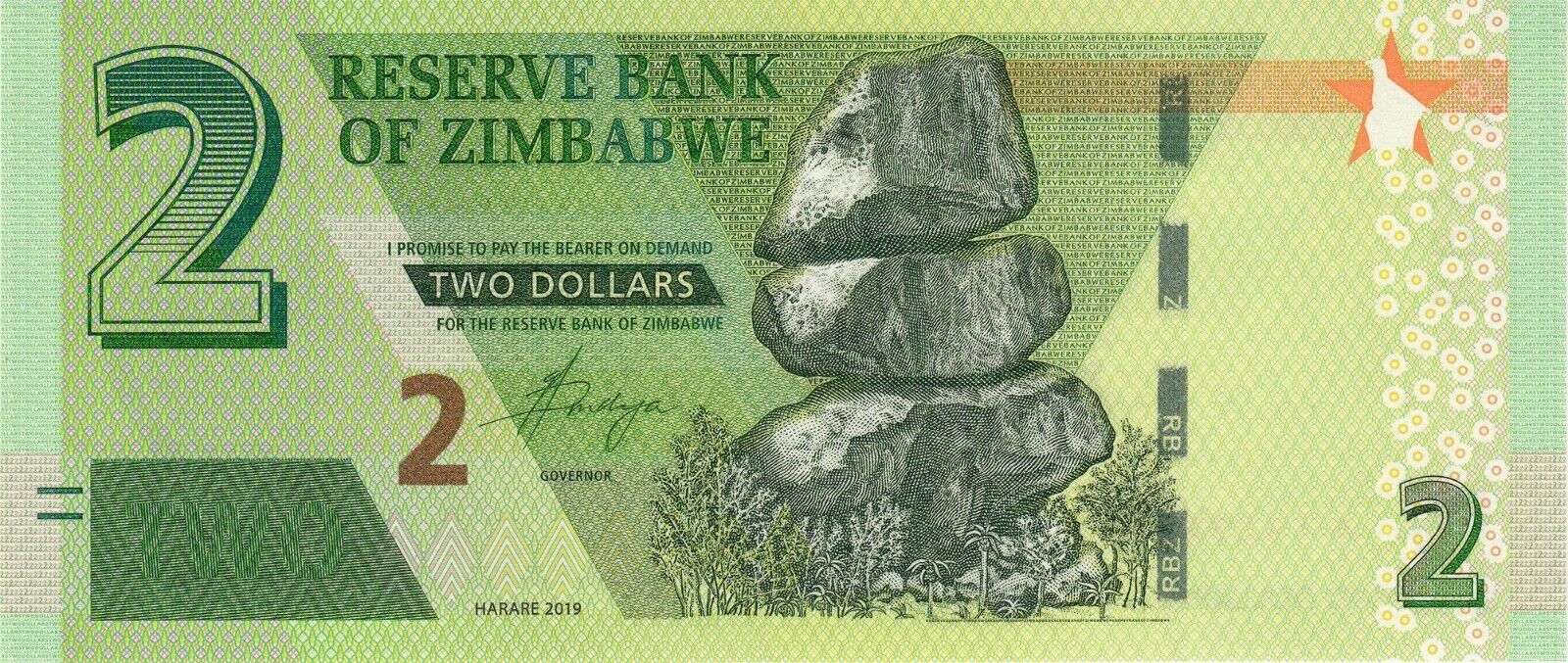 ZIMBABWE - 2019 2 Dollars UNC Banknote - worldbanknote