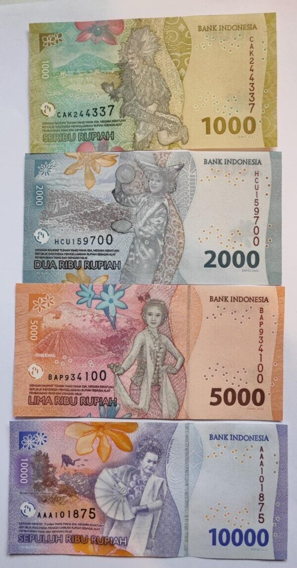 Indonesia 4 Note SET 1000 to 10000 Rupiah 2022 New series UNC - worldbanknote