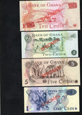 back of GHANA 1976/7 . 1 - 10 CEDIS  SPECIMEN BANKNOTE UNC /d10