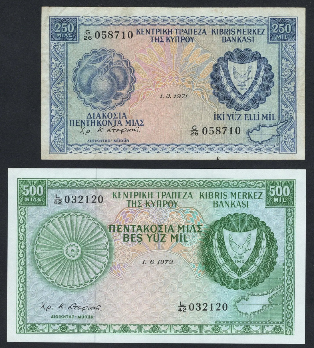 CYPRUS 500 mil 1979 UNC250 MIL 1971 (used)/F10