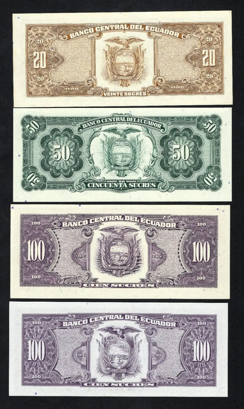 Group  of 8   Ecuador Banknotes 1986/1994 unc/c2
