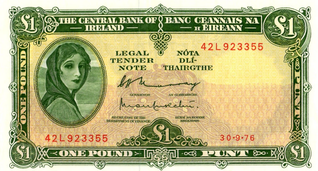 Ireland Lady Lavery 1 pound Note 1976 UNC /B43 - worldbanknote