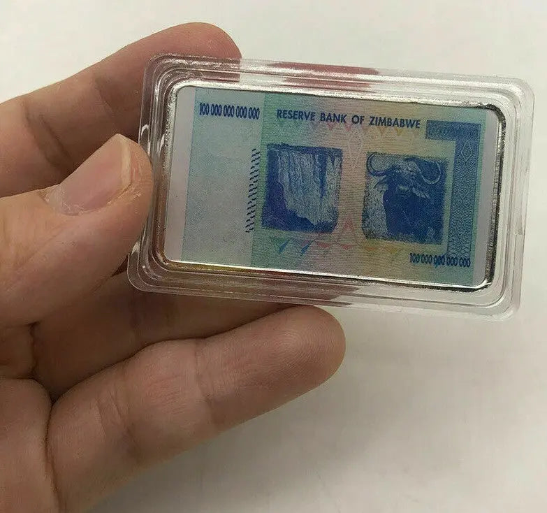 Zimbabwe One Hundred Trillion Dollars Sliver Plated Bar 