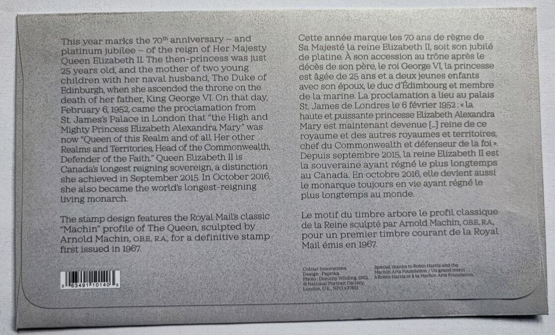 2022 Canada Queen Elizabeth First Day Cover Platinum Jubilee FDC