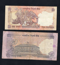 back of INDIA 50 & 10 RUPEES  USED /S1