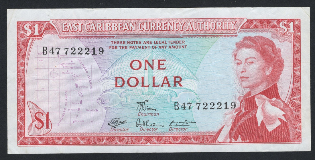 East Caribbean State $1 Dollars Banknote 1965  EF/f10