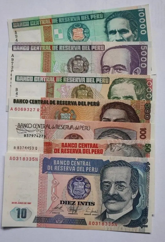 Peru 10 to 10000 Intis 1985 to 1990 UNC