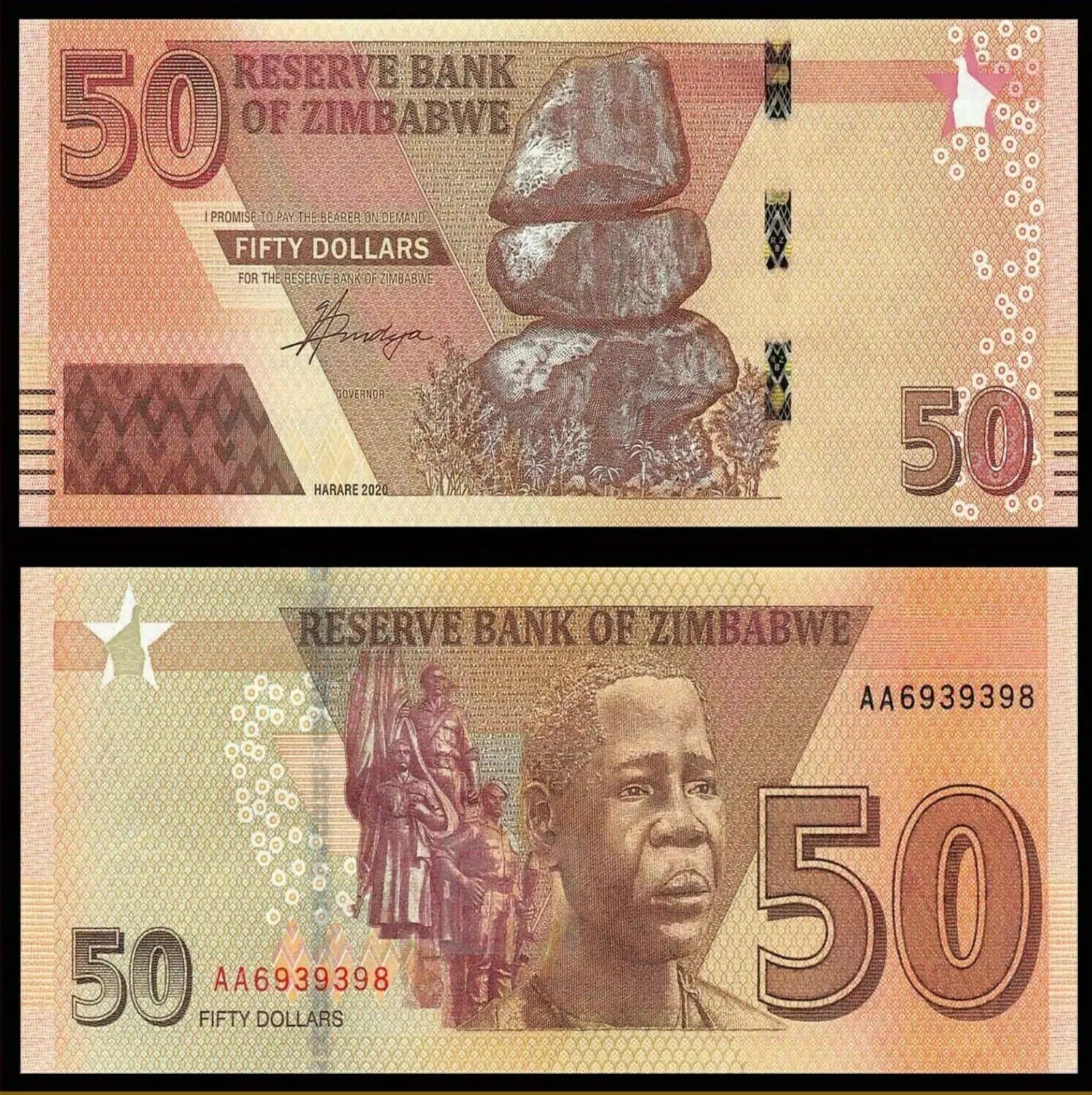 Zimbabwe complete set ($2 to $100) 2019-2020 P-NEW UNC
