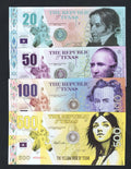 Set of 4 Republic of Texas Polymer Banknotes 20, 50, 100, 500 Dollars  Fantasy