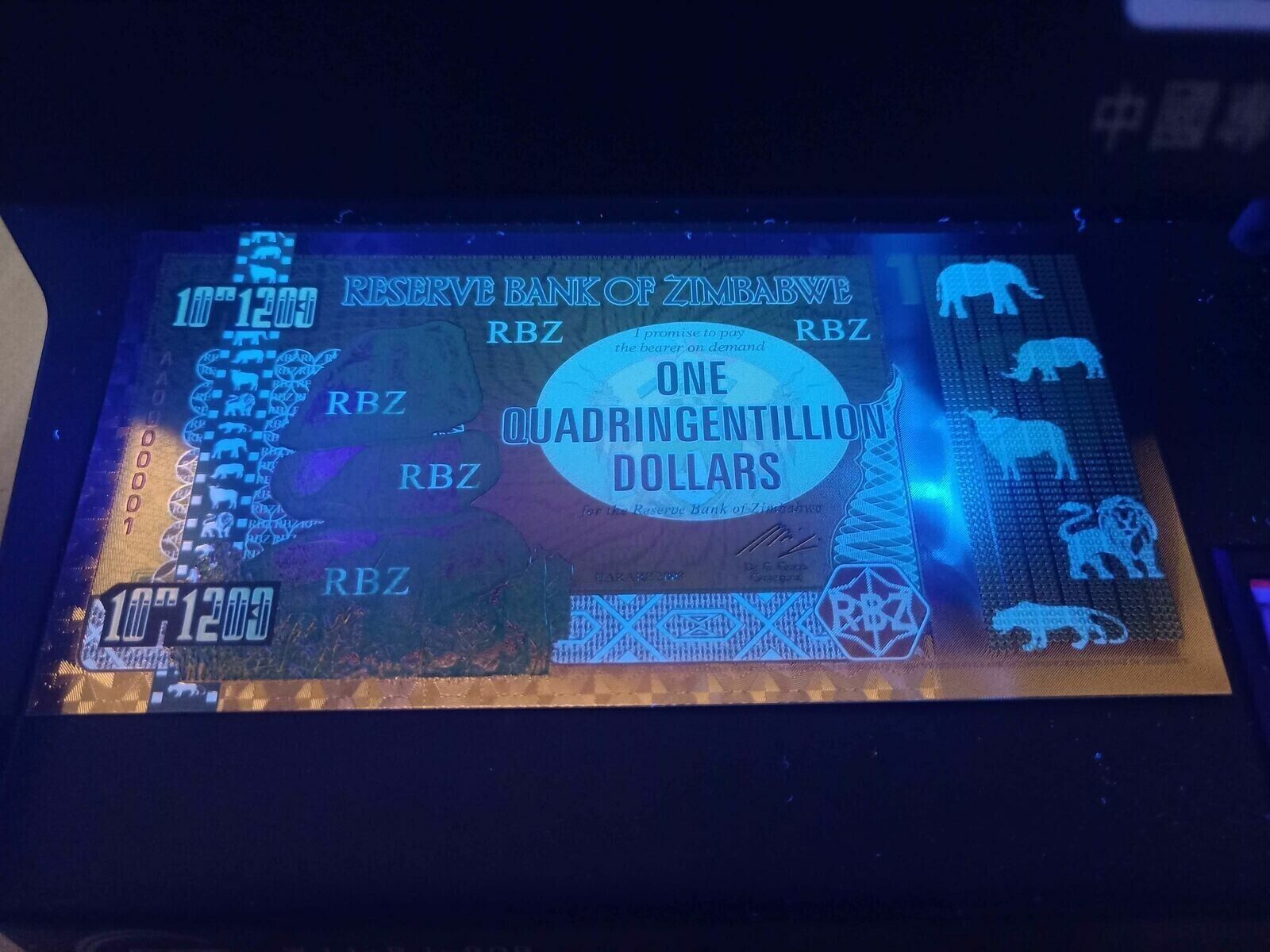 10xZimbabwe 1 Quadringentillion Dollars Gold Foil Banknote - worldbanknote