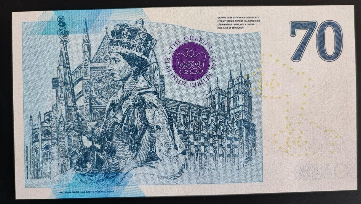 THE QUEEN'S PLATINUM JUBILEE 2022 BRITANNI COMMEMORATIVE BANKNOTE - worldbanknote