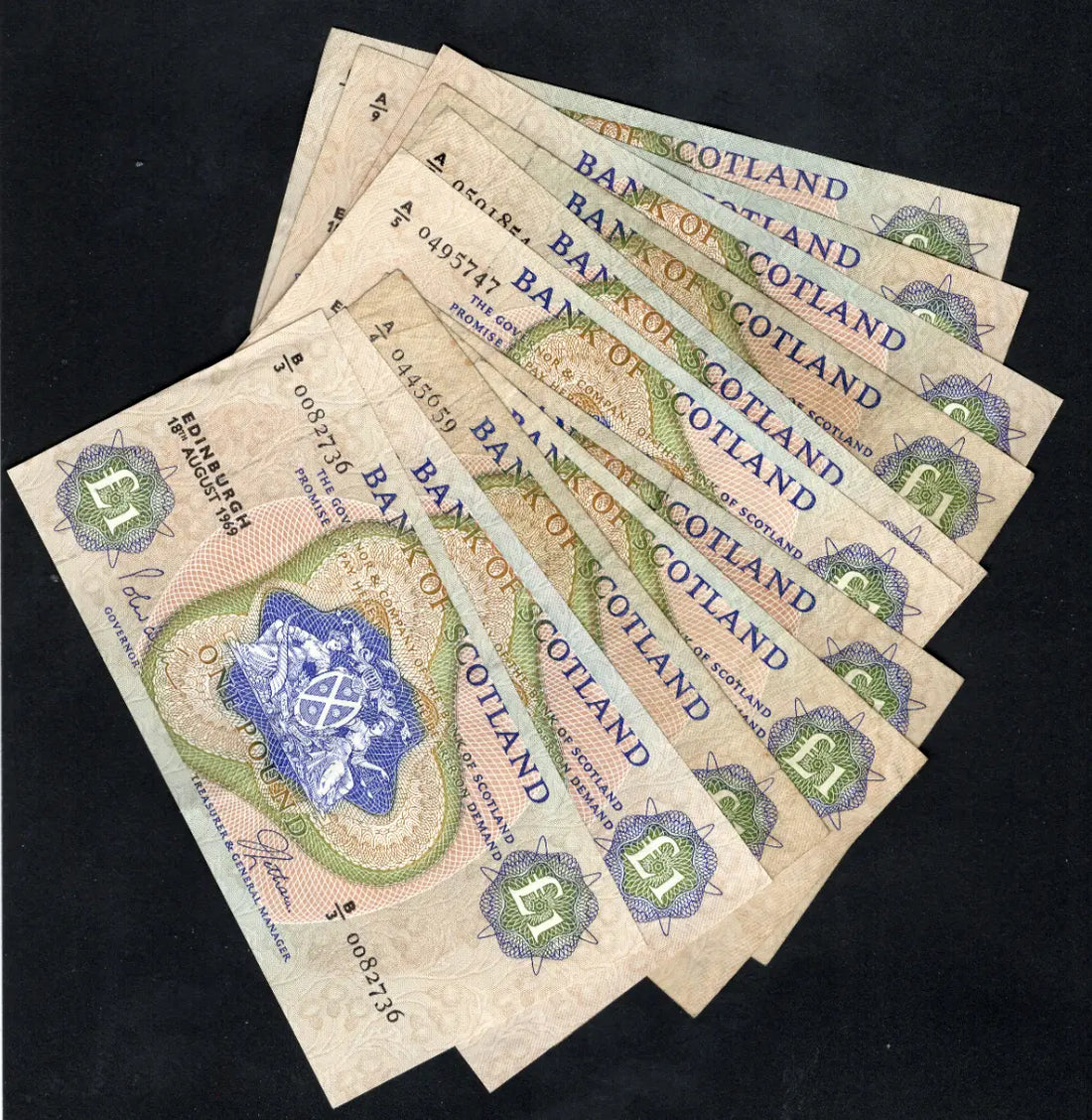 BANK OF SCOTLAND £1 One Pound Banknotes 1968/69by Year & Prefix See Menu/REF D4